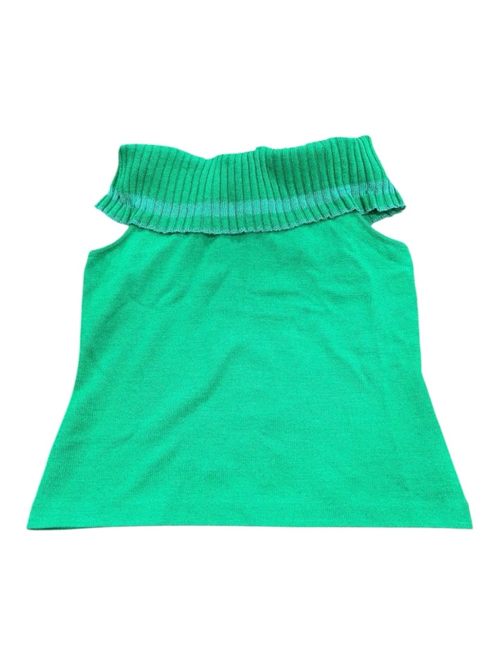 NWT St John Sport Sleeveless Ribbed Fold-Over Collar Top Bright Green Sz S